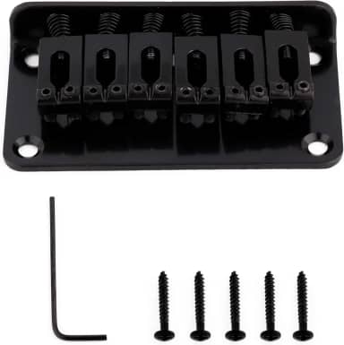 Metallor Ponte de sela rígida fixa para guitarra com carga superior compatível com peças de guitarra elétrica estilo Tele de 6 cordas (Preto)