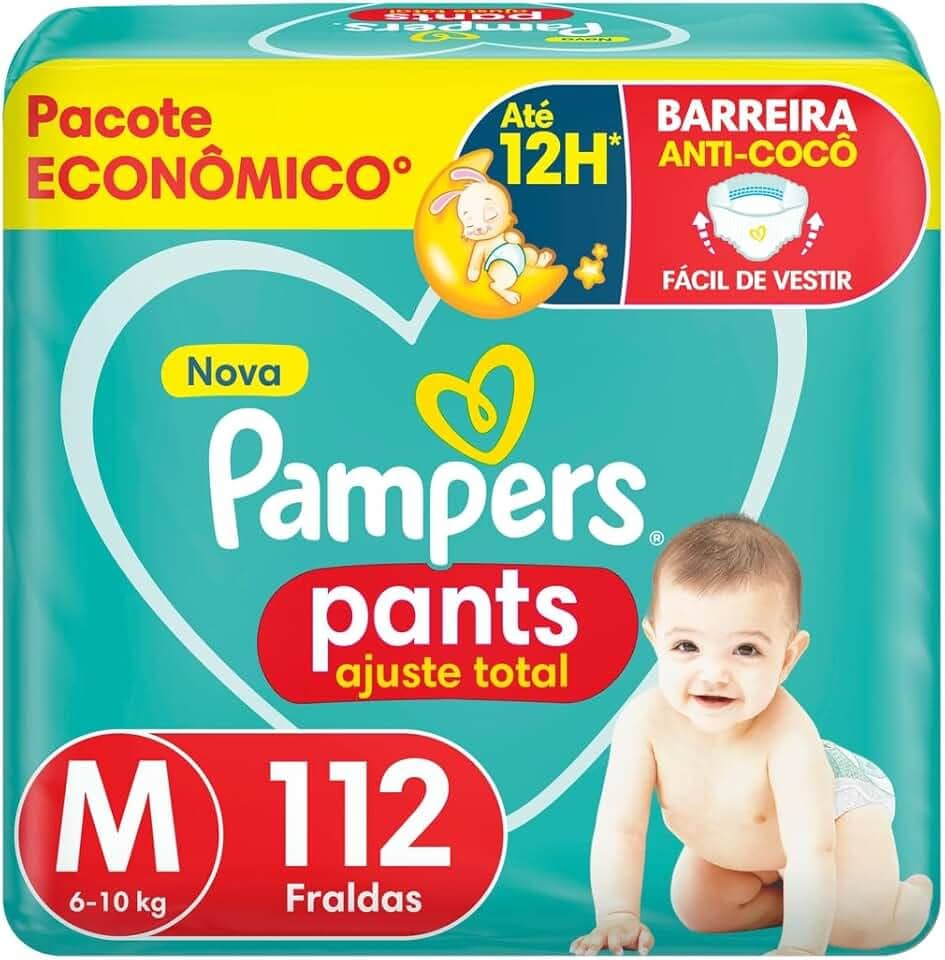 Fralda Pampers Pants Ajuste Total Tamanho M, Fácil de Vestir, 112 Unidades