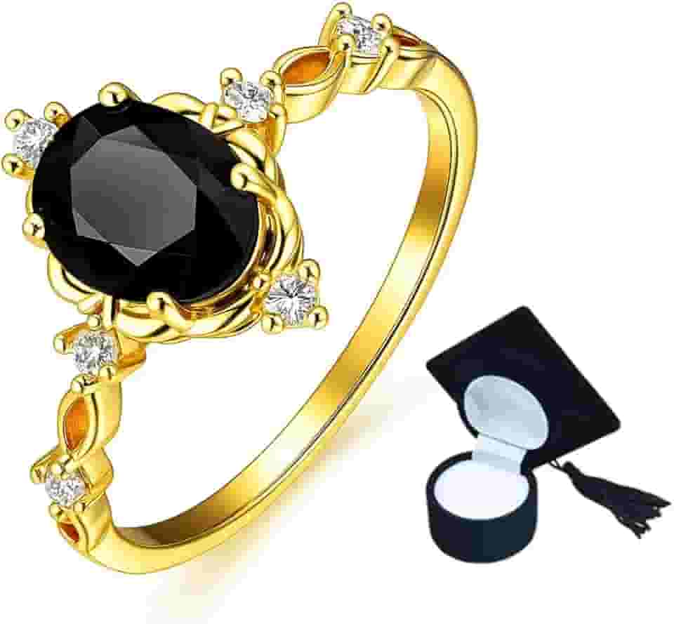 Anel De Formatura Preto Pedra Ônix/Anel Fomatura Pedra Aquamarine Banhado em Ouro 18k /Anel Formatura Lilás Claro/com Caixinha de Formatura Capelo Preta