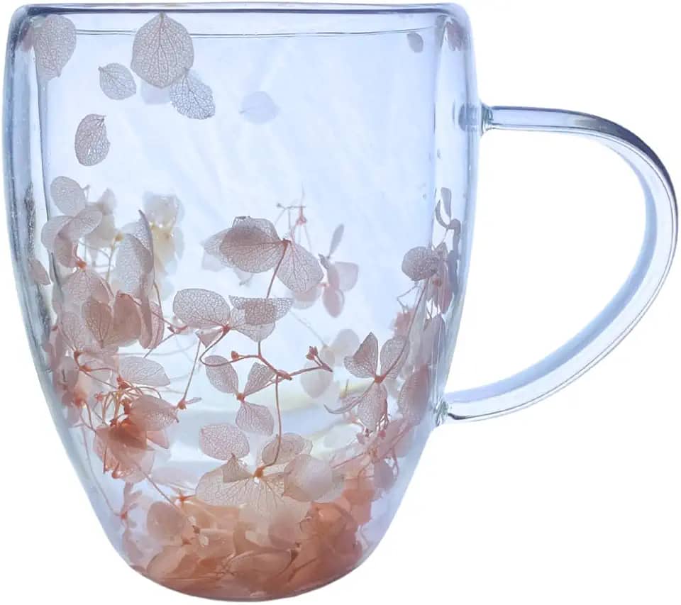 Caneca de Vidro Floral 350ml – Vidro Borossilicato Resistente | Elegante, Delicada e Perfeita Para Café e Chá (Rosa)