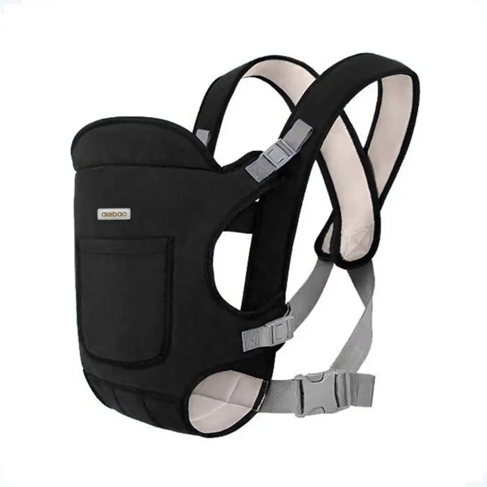 AIEBAO Carregador Canguru Para Bebê, 04 Posições, 01 Bolso Frontal, Bebês 0 a 36 Meses até 15kg, Costura Dupla, Acolchoado, Poliéster Algodão e Tecido. (Preto)