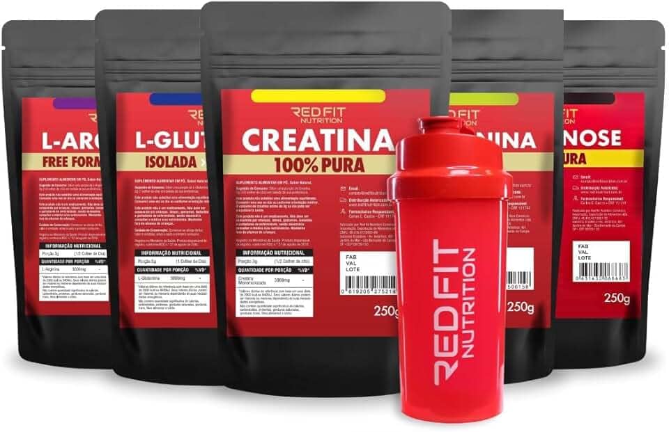 Kit Creatina L-Glutamina Beta-Alanina L-Arginina Isomaltulose - 100% Puras Importadas - Red Fit Nutrition