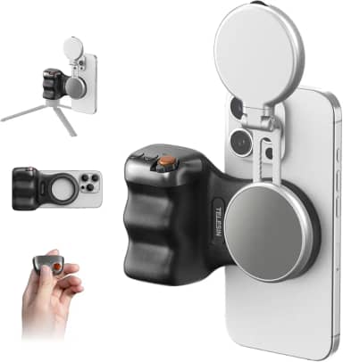 TELESIN Kit magnético para câmera de celular Fun Shot (preto) + kit de luz de selfie magnética C03 compatível com iPhone Magsafe e Android, kit criador para selfies/fotografia/TikTok/Chamadas de zoom