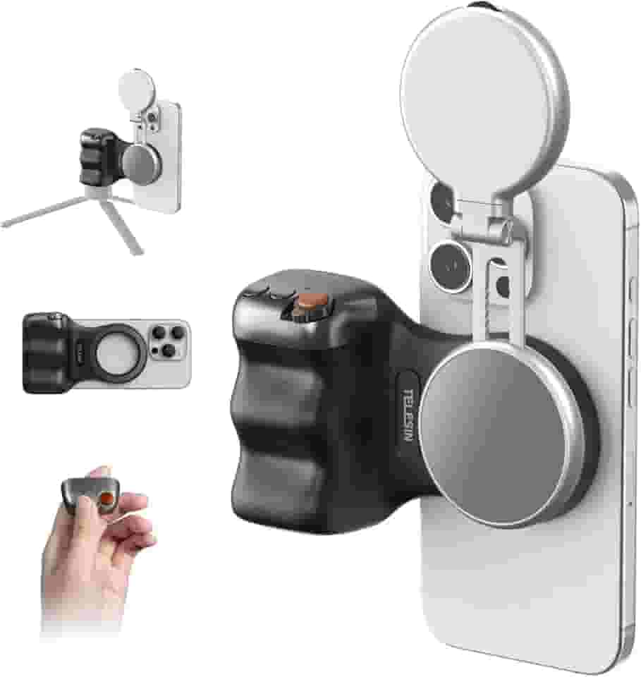 TELESIN Kit magnético para câmera de celular Fun Shot (preto) + kit de luz de selfie magnética C03 compatível com iPhone Magsafe e Android, kit criador para selfies/fotografia/TikTok/Chamadas de zoom