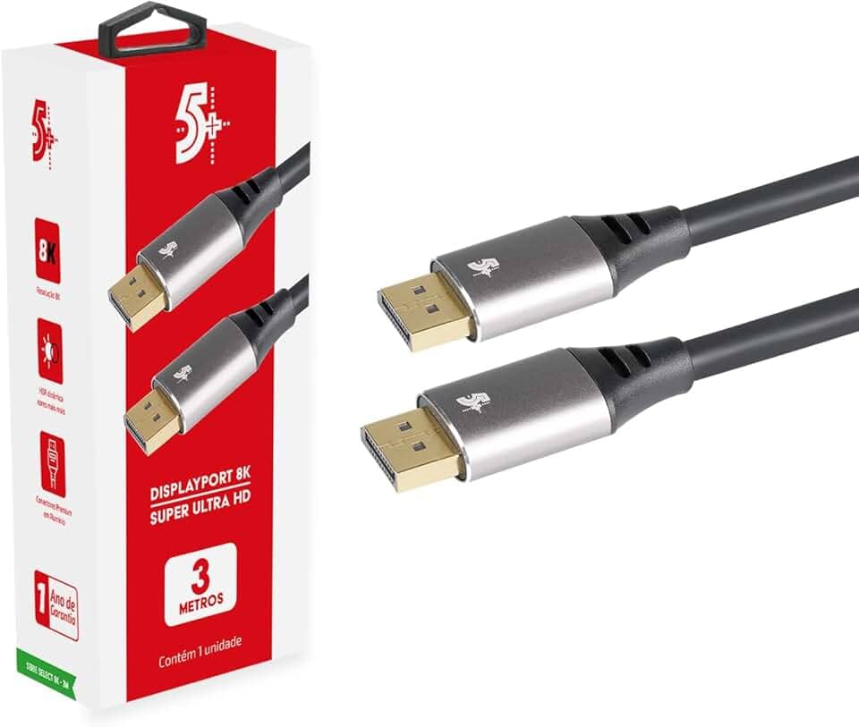 5+ Cabo DisplayPort M + DisplayPort M 1.4 - HBR 8K - com Trava 3 Metros