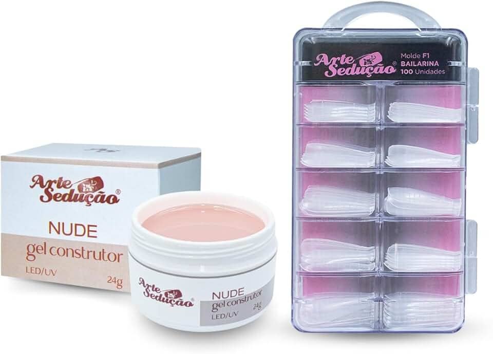 Molde F1 Bailarina 100 Un + Gel Led/UV Alongamento Nude 24g