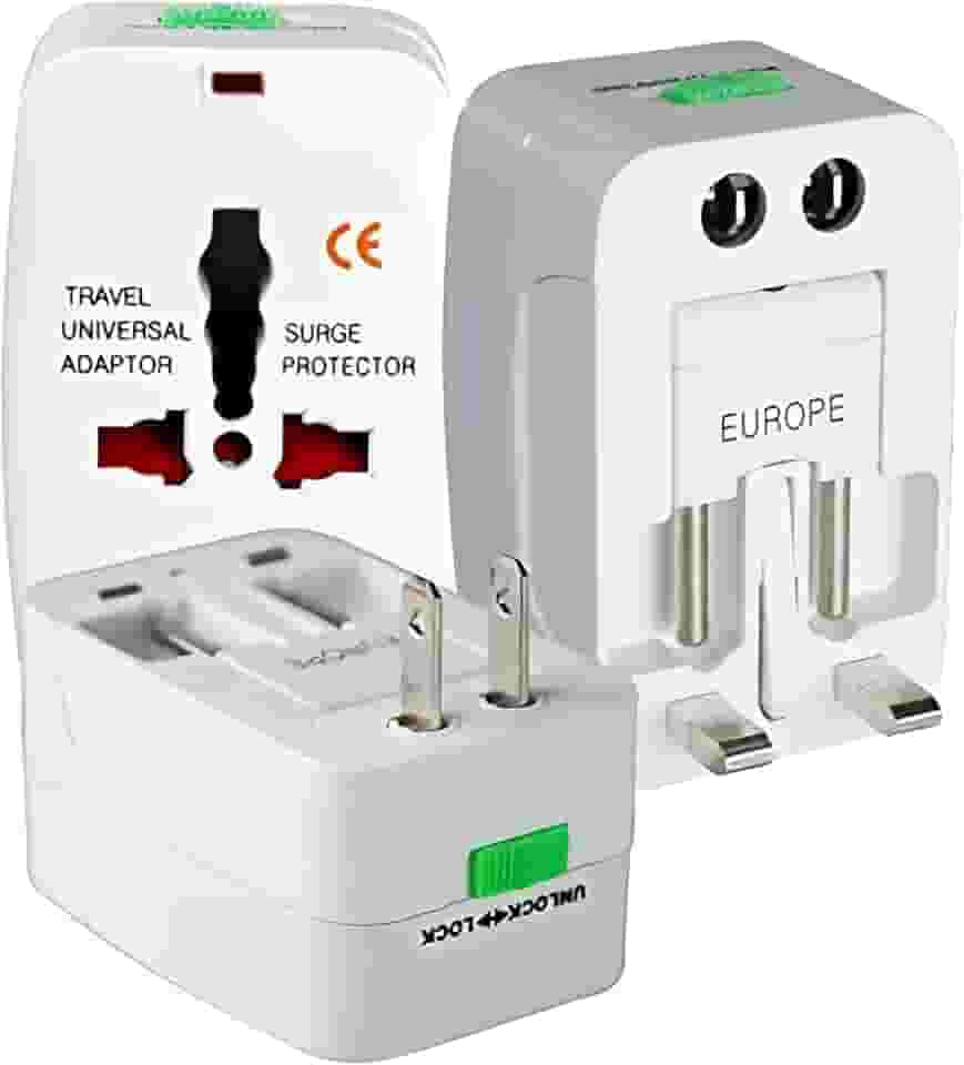Adaptador de Tomada Universal Para Viagem Padrão Internacional Europa UK Asia EUA JP AU EU Europeu 3 Pinos Mais de 150 Países Bivolt Trava de Segurança Portátil Ajustável Super PREMIUM