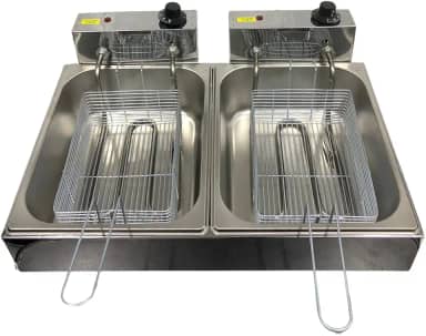 Fritadeira Elétrica 2 Cubas 12L Industrial em Inox com Termostato de 50° a 300° para Pastéis e Batatas (110V)