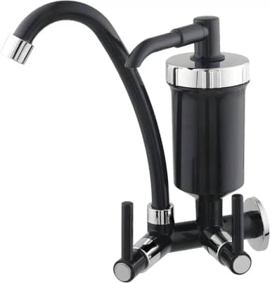 Torneira De Parede Para Cozinha Bica Alta Com Filtro 1/4 De Volta B Preta Com Cromado