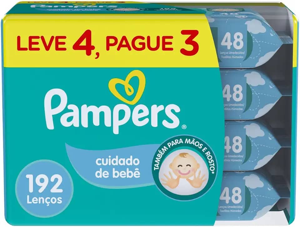 Lenços Umedecidos Pampers Cuidado de Bebê 192 Unidades