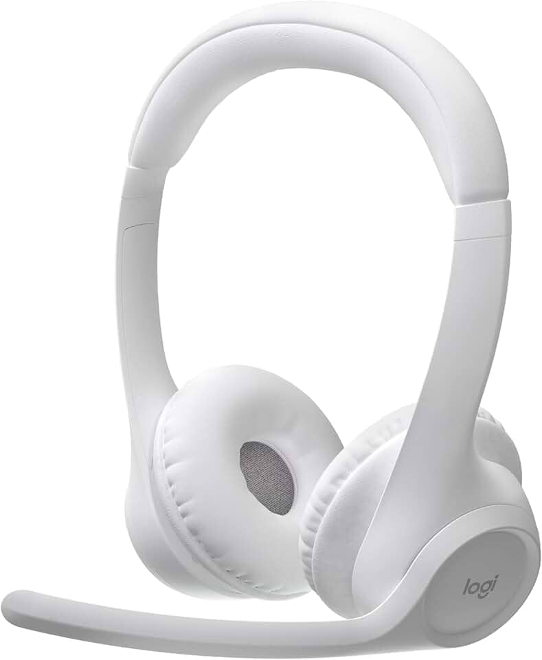 Headset Sem Fio Logitech Zone 300 Com Microfone Flip-to-Mute com Cancelamento de Ruído, Conexão Bluetooth, Bateria Recarregável via USB-C e Almofadas Confortáveis - Branco