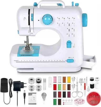 Mini Máquina de Costura para Iniciantes e Crianças de 8 a 12 Anos | 12 Padrões de Ponto, Luz LED, Costura Reversa | Ideal para Pequenos Reparos e Projetos de Artesanato (100-240v)