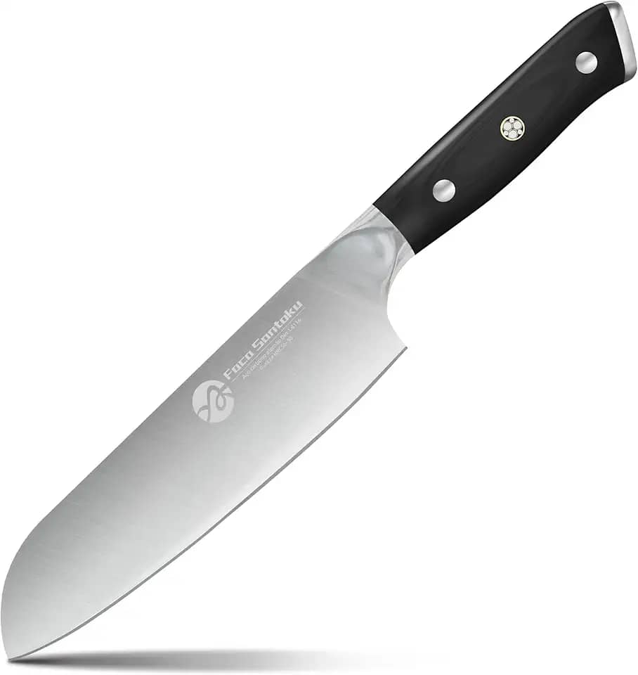 Faca Santoku De 7”, Faca Do Chef Forjada Em Aço De Alto Carbono, Faca De Aparar Com Cabo Ergonômico, Preto