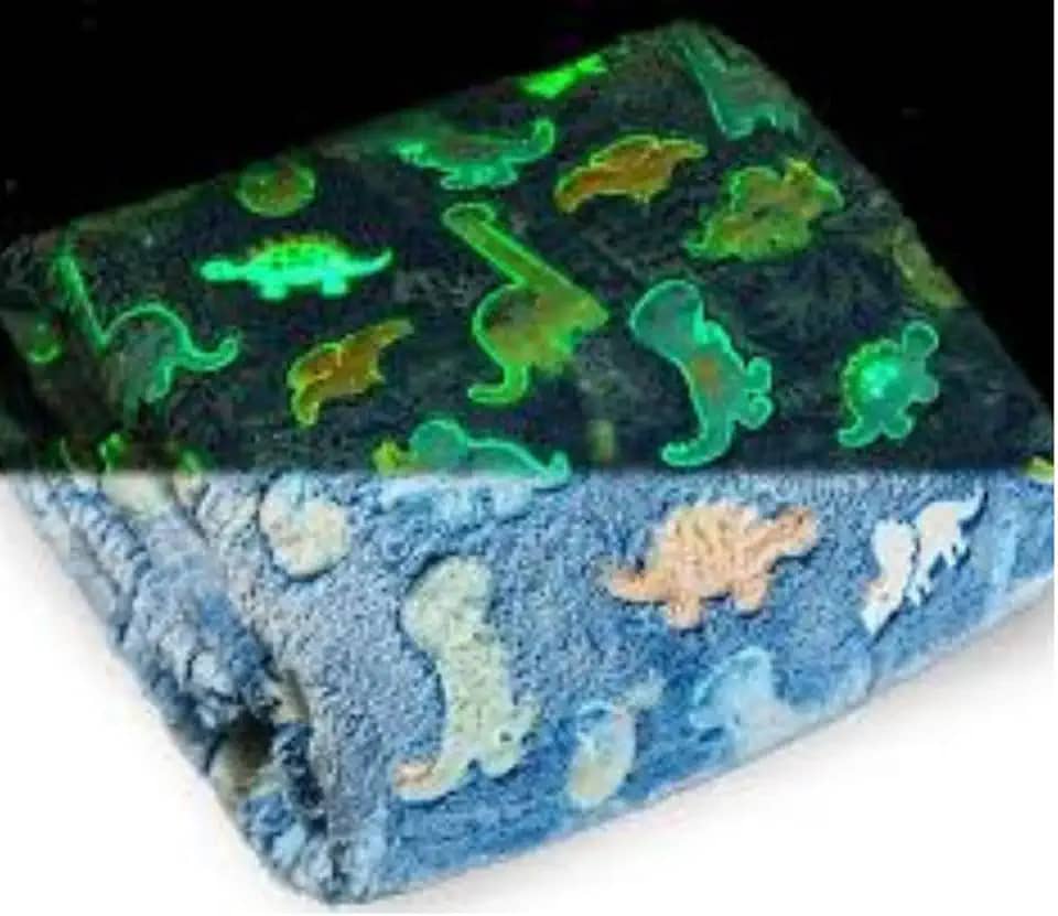 Cobertor Manta Infantil Mágico, Brilha no Escuro, Aconchegante e Confortável- QH Shopp (Azul Dino)