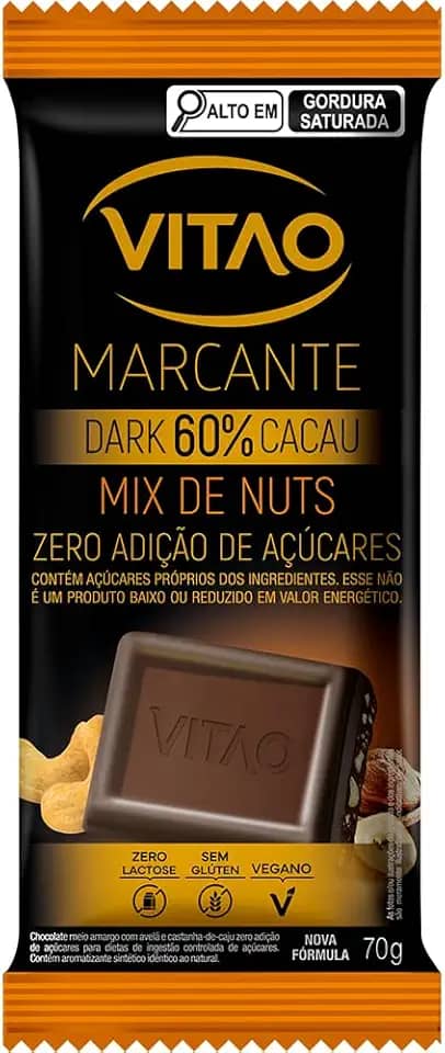 Chocolate Vitão Dark 60% Cacau Mix de Nuts Zero Açúcar 70g