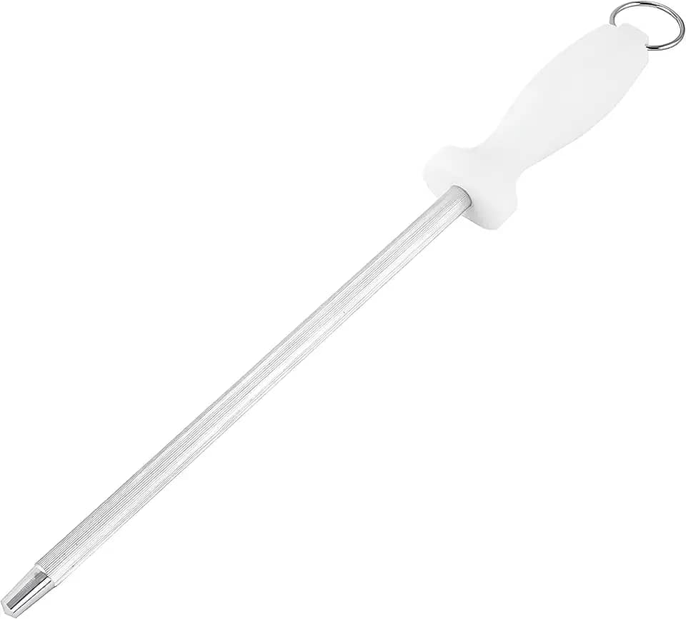 Chaira Profissional para Afiação 10" Aço Inox Cabo Branco com Argola