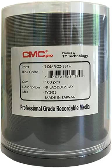CMC Pro - Powered by TY Technology 16 x 4,7 GB DVD-R prata térmica em caixa de bolo - pacote com 100