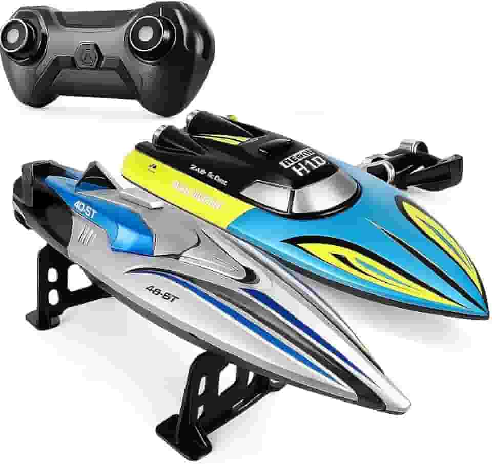 Lancha Barco Corrida Brinquedo Rc 2.4g com Controle Remoto 2 Motores 30km (Azul)