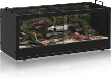 Tanque de vidro de terrário preto para répteis com portas deslizantes, ventilação superior de malha e alças - gaiola à prova de fuga para cobras, lagartos, lagartixas e pequenos animais