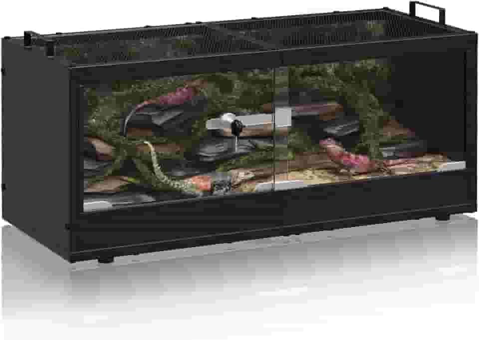 Tanque de vidro de terrário preto para répteis com portas deslizantes, ventilação superior de malha e alças - gaiola à prova de fuga para cobras, lagartos, lagartixas e pequenos animais