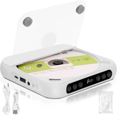 135 x 135 x 25 mm, 2000mAh, Mini CD Player Portatil, Toca CD Portatil, Alto-Falantes Duplos Integrados, Compatível com Fones de Ouvido Toca CD, Pode Ser Levado com Você