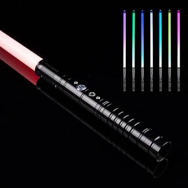 Sabre de luz Dueling, RGB 7 cores com 1 configuração de efeito sonoro, alça de metal LED Jedi Sith Saber, presente para adultos e crianças, presente de cosplay de festa Star-Wars, 1 peça preta