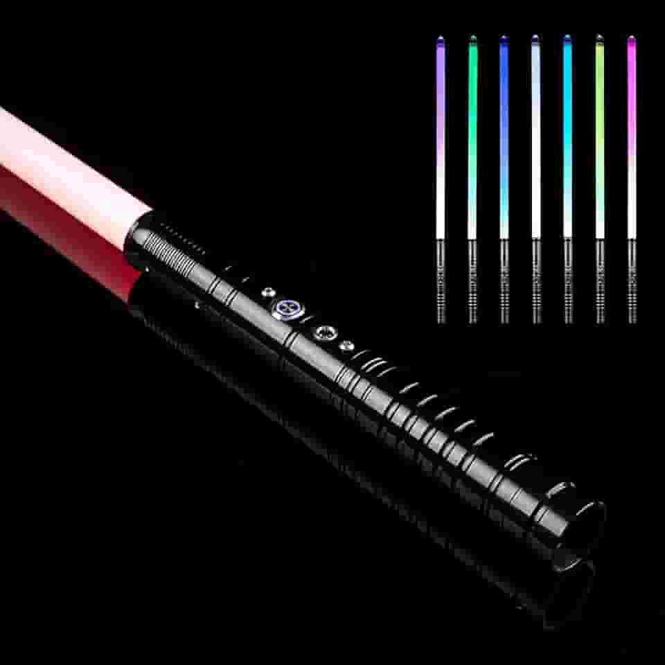 Sabre de luz Dueling, RGB 7 cores com 1 configuração de efeito sonoro, alça de metal LED Jedi Sith Saber, presente para adultos e crianças, presente de cosplay de festa Star-Wars, 1 peça preta