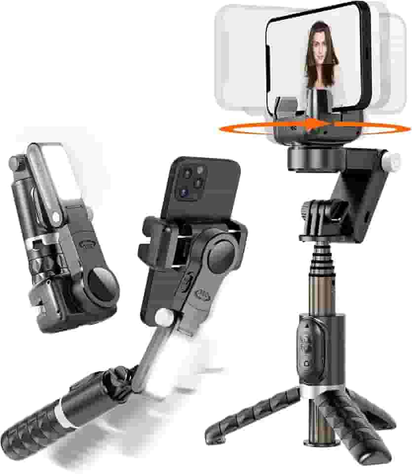 KOSCHEAL Q18 Gimbal para Celular - Estabilizador Celular 2 Eixos com Luz de Preenchimento, Tripé, Controle Remoto, Rotação 360° Automática e Modo Cena via App para iPhone e Android