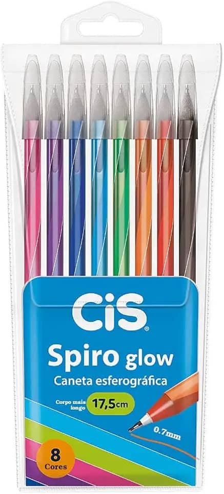 Caneta Esferográfica SPIRO GLOW, CIS, Multicor, Estojo com 8 unidades