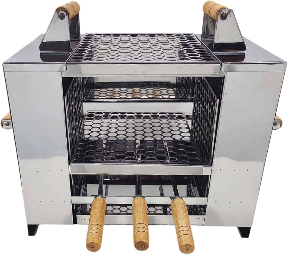 Churrasqueira Ecológica Sem Fumaça Apartamento Grande 3 Andares Em Aço Inox Com 2 Grelhas 3 Espetos para Bancada Embutir