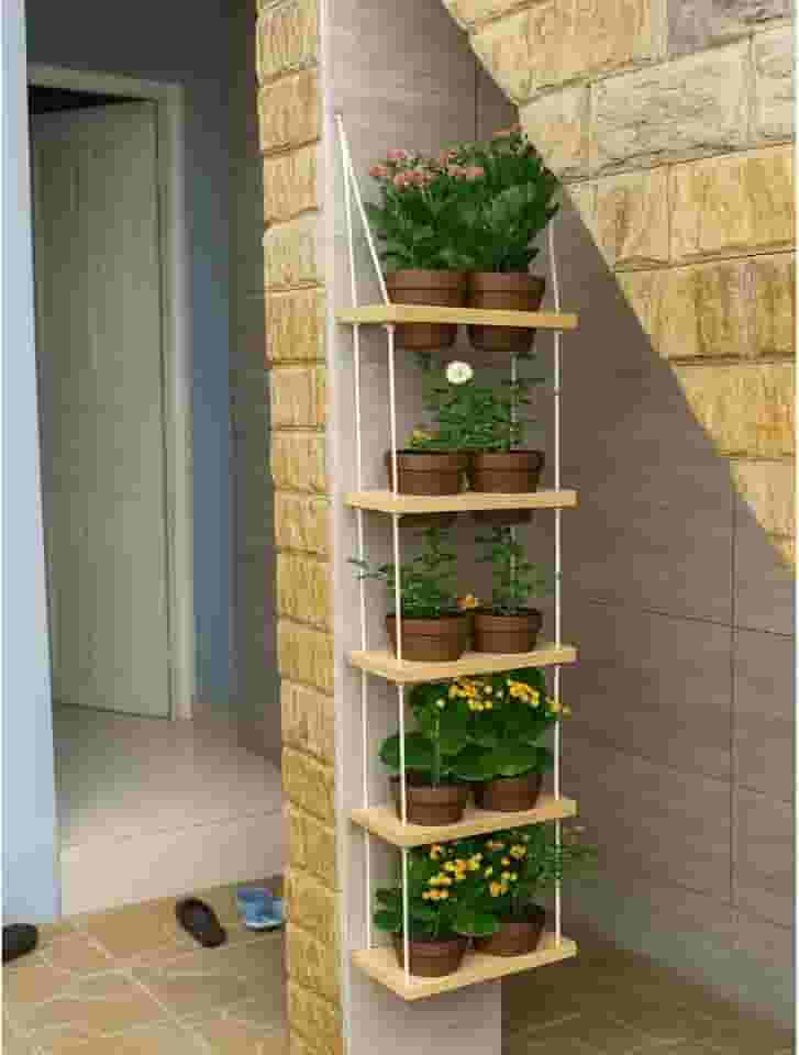 Jardim Vertical em Madeira Maciça, 125 x 30 x 15 cm, com 10 Vasos, para Horta e Decoração