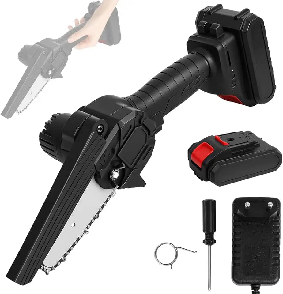 Mini Serra 450W, 37.5 * 11.5CM, 3000 Rotações/Minuto, Motoserra à com Autonomia, Mini Serra Eletrica Sem Portatil, Motosserra Elétrica Portátil, Serra Motosserra Elétrica Portátil Recarregável
