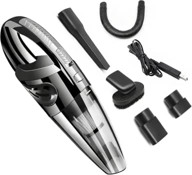Aspirador de Pó Portátil Sem Fio, 120W Alta Potência com Sucção Poderosa, Uso Seco/Úmido, Recarregável, para Carros e Casa, Filtro Lavável, Inclui 6 Acessórios, Preto