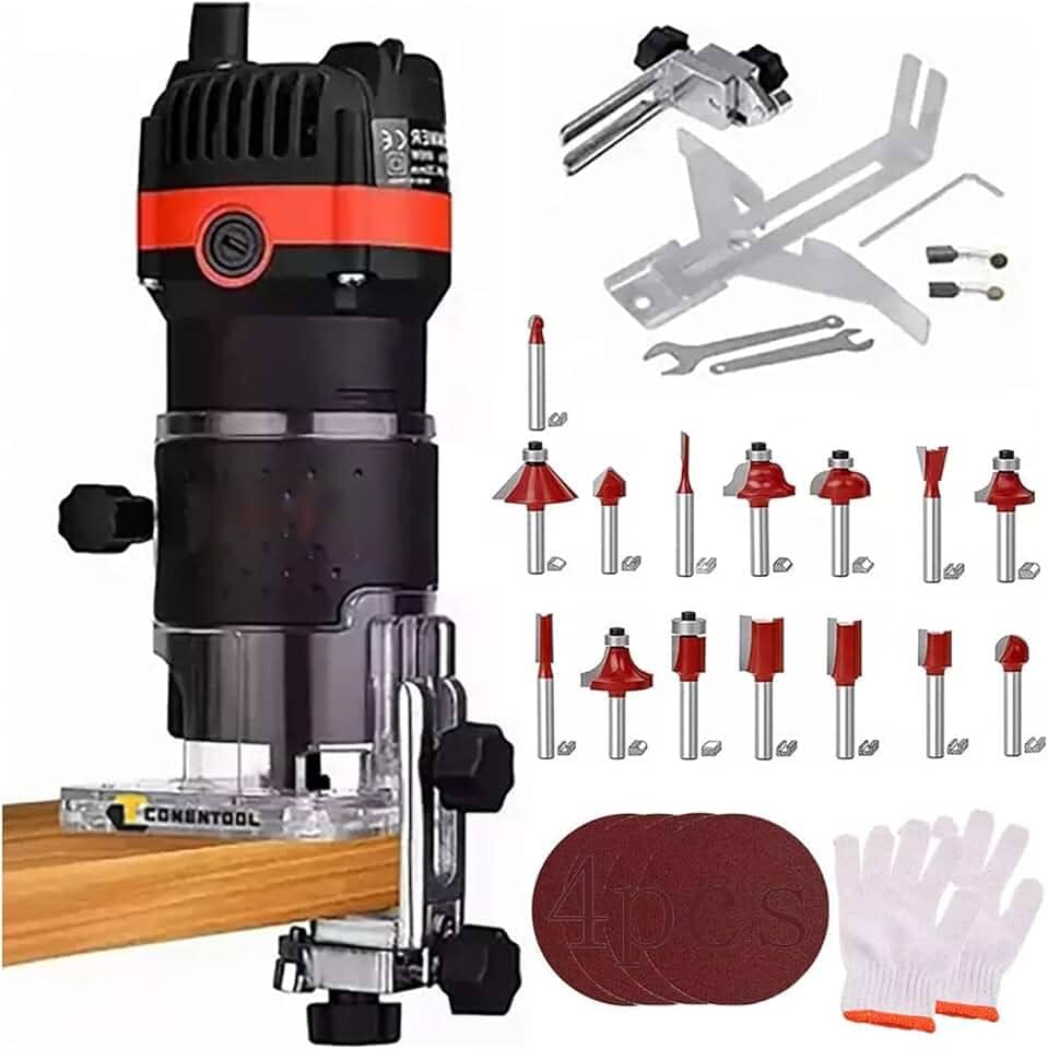 Tupia Manual 220V 900W,Fresadora de Madeira Portátil,33000 RPM,Com 15 Brocas,Fresadora Manual para Madeira,Mandril 1/4",para Trabalhos em madeira, Artesãos e Profissionais de DIY