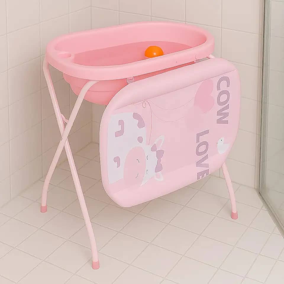 Banheira de Bebê Prime Baby SPA Luxo 2 em 1 Com Trocador de 0 a 5 anos Banho Seguro Suporta até 20kg (Rosa)