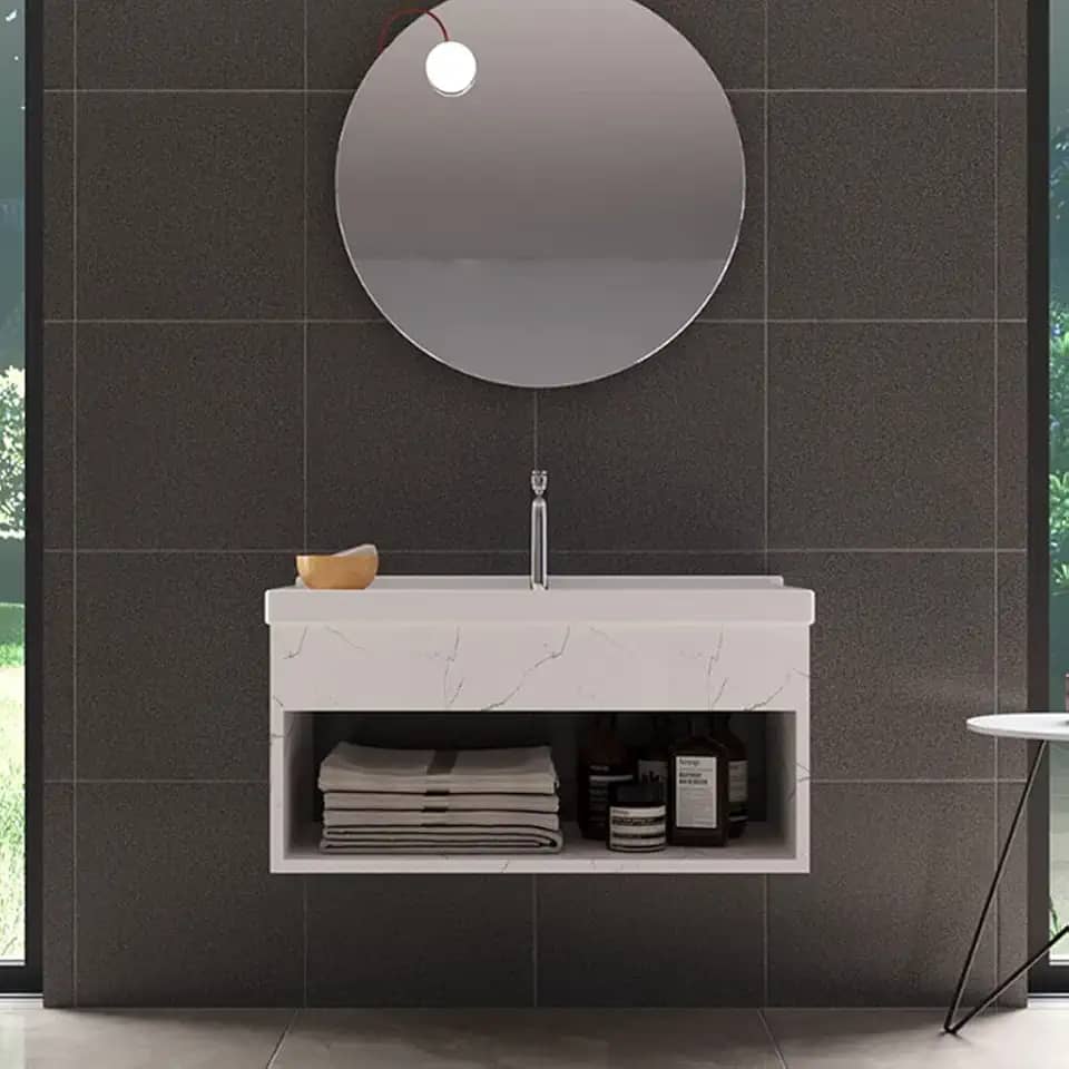 Gabinete com Cuba para Banheiro 100% MDF Zoff Marmorizado Branco