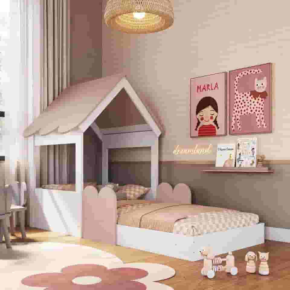 Cama Montessoriana Infantil Casa Solteiro Branco/rosa - Completa Móveis