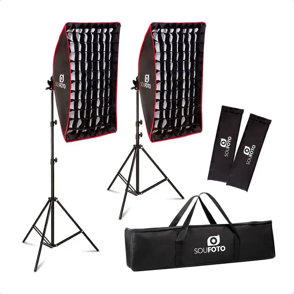 SOU FOTO Kit de Luz Para Gravar Video Profissional com Softbox com Tripé e Tela Grid
