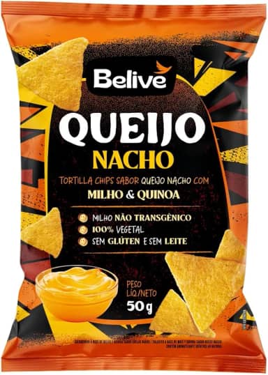 Tortilla Chips sabor Queijo Nacho Sem Glúten Sem Leite Belive 50g