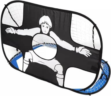 Rede de Futebol Gol Dobrável Duplo Infantil Portátil, Tela Preta e Azul