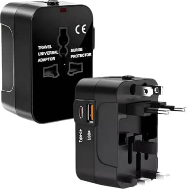Adaptador Universal de Tomada com Carregador, Bivolt, 2 Portas USB e USB-C, Ideal para Viagens