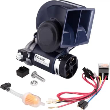 FARBIN Buzina de Trem 12V 150DB com Bomba de Ar, Universal para Caminhão, Carro, Barco, Van, SUV, RV, Motocicletas Off-Road, Preto/Azul/Vermelho, Plástico + Cobre