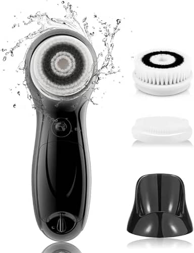 (Black) - TOUCHBeauty Men's Facial Cleansing Brush Powerful Face Exfoliating Scrubber with Advanced PBT Bristles Spin Brush & Stand Dual speed, Waterproof, Battery Powered Black TB-0759M