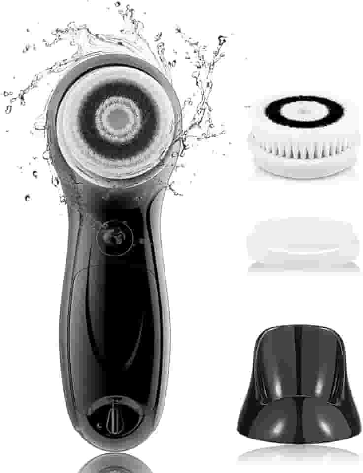 (Black) - TOUCHBeauty Men's Facial Cleansing Brush Powerful Face Exfoliating Scrubber with Advanced PBT Bristles Spin Brush & Stand Dual speed, Waterproof, Battery Powered Black TB-0759M