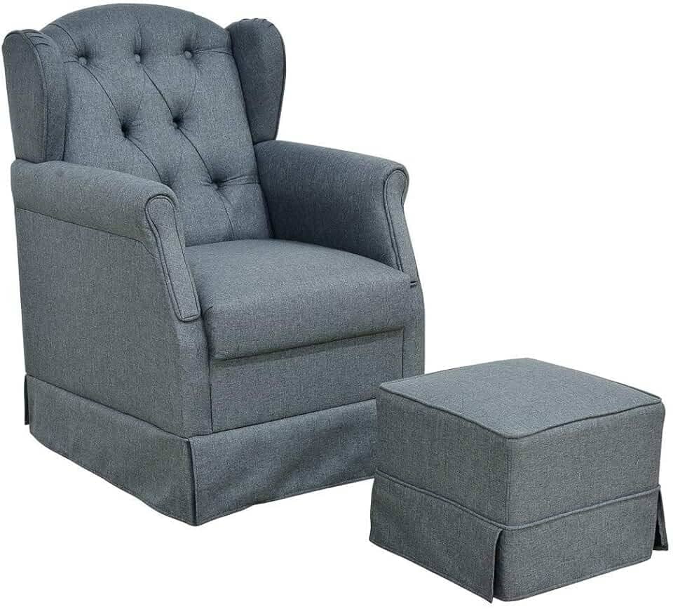 Poltrona de Amamentação com Balanço e Puff Lívia Linho Chumbo - Phoenix