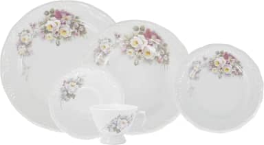 Serviço de Jantar e Café 30 Peças em Porcelana, Com Relevo Pomerode, Decoração Eterna, Multicor, Porcelana Schmidt