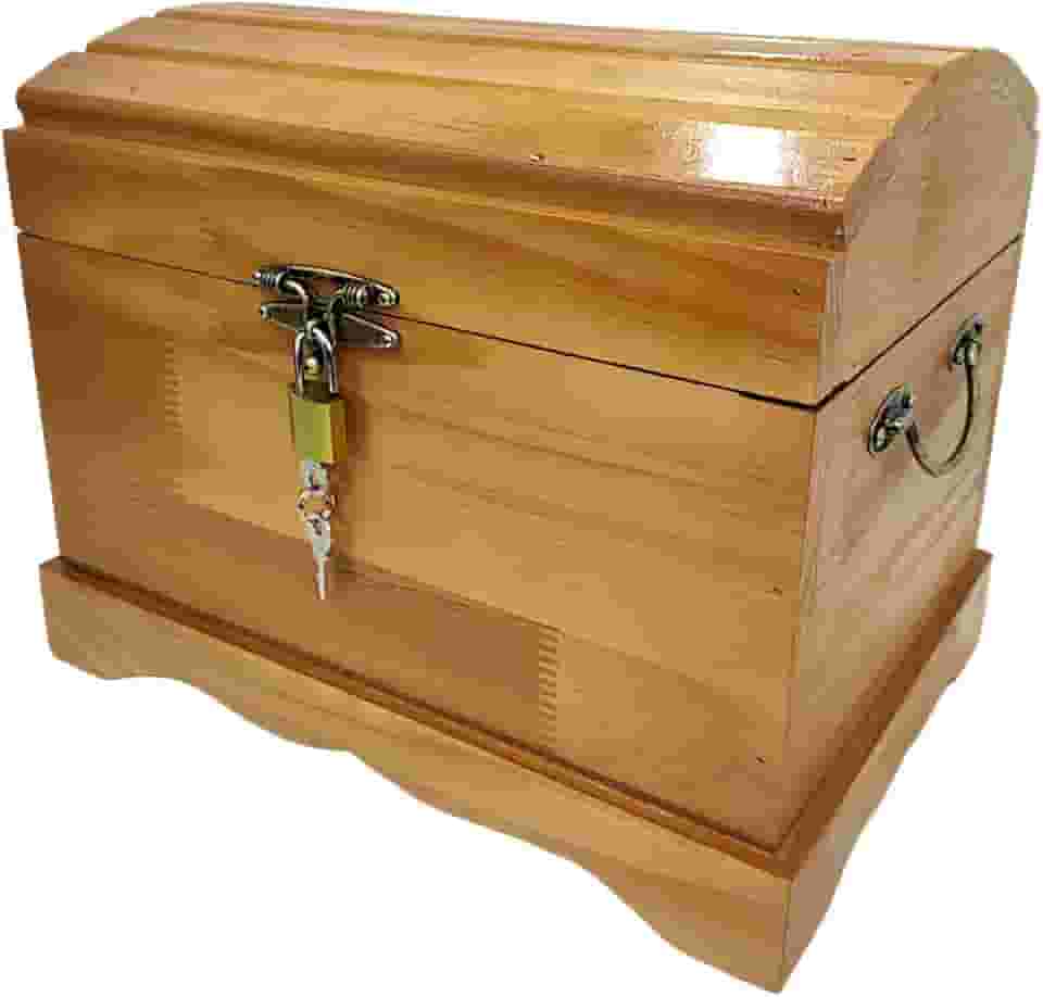 Caixa Grande Madeira Maçiça Baú + Cadeado Decoração De Sala