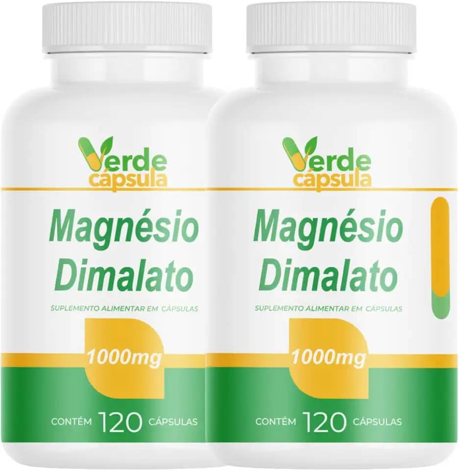 Kit 2 Magnésio Dimalato 1000mg 240 Cápsulas - Malato de Magnesio - Suplemento Alimentar em Cápsulas - Verde Cápsula