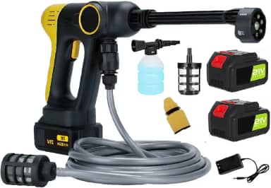 Lavadora de Alta Pressão Portátil Sem Fio 21V Super Potente, Recarregável, Bivolt, com 2 Baterias de Longa Duração Ideal para Lavar Carros, Motos, Calçadas, Telhados e Limpeza Pesada!