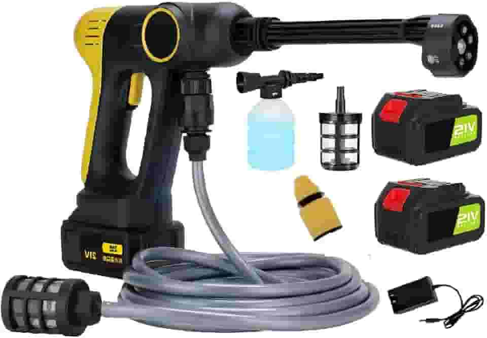 Lavadora de Alta Pressão Portátil Sem Fio 21V Super Potente, Recarregável, Bivolt, com 2 Baterias de Longa Duração Ideal para Lavar Carros, Motos, Calçadas, Telhados e Limpeza Pesada!